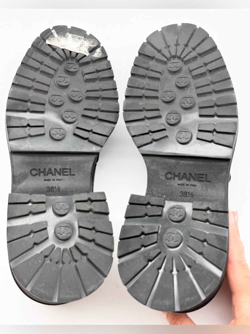 CHANEL CC Logo Dark Blue  Quilted Lug Sole Platform Loafers Leather EU 38.5 US8 - Picture 11 of 13